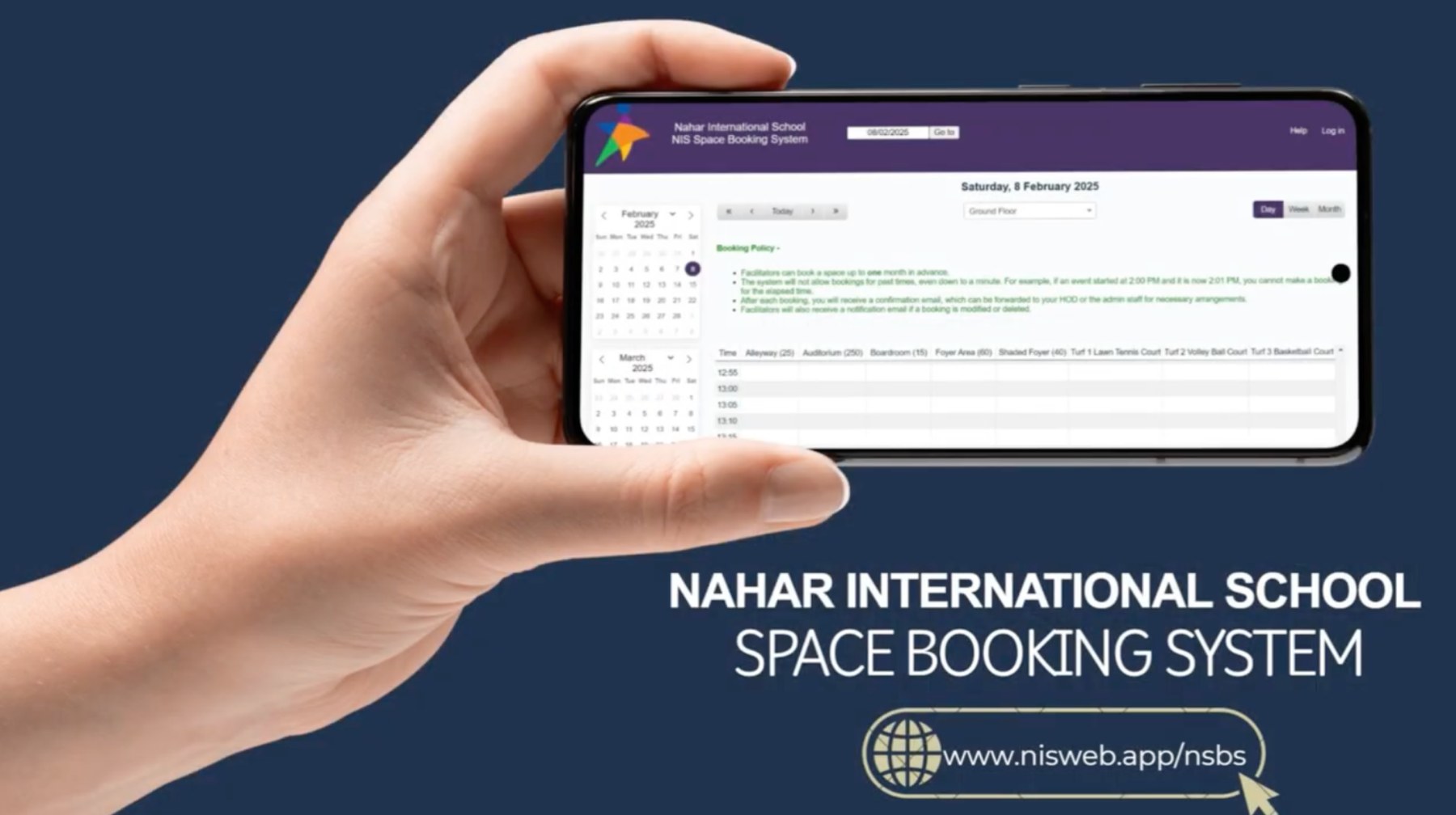NIS Space Booking System preview on a mobile screen